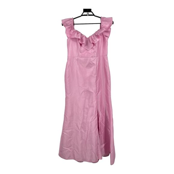 Alfred Sung dress D836 Off the Shoulder Ruffle Satin Trumpet Gown pink size 14 - Picture 2 of 8